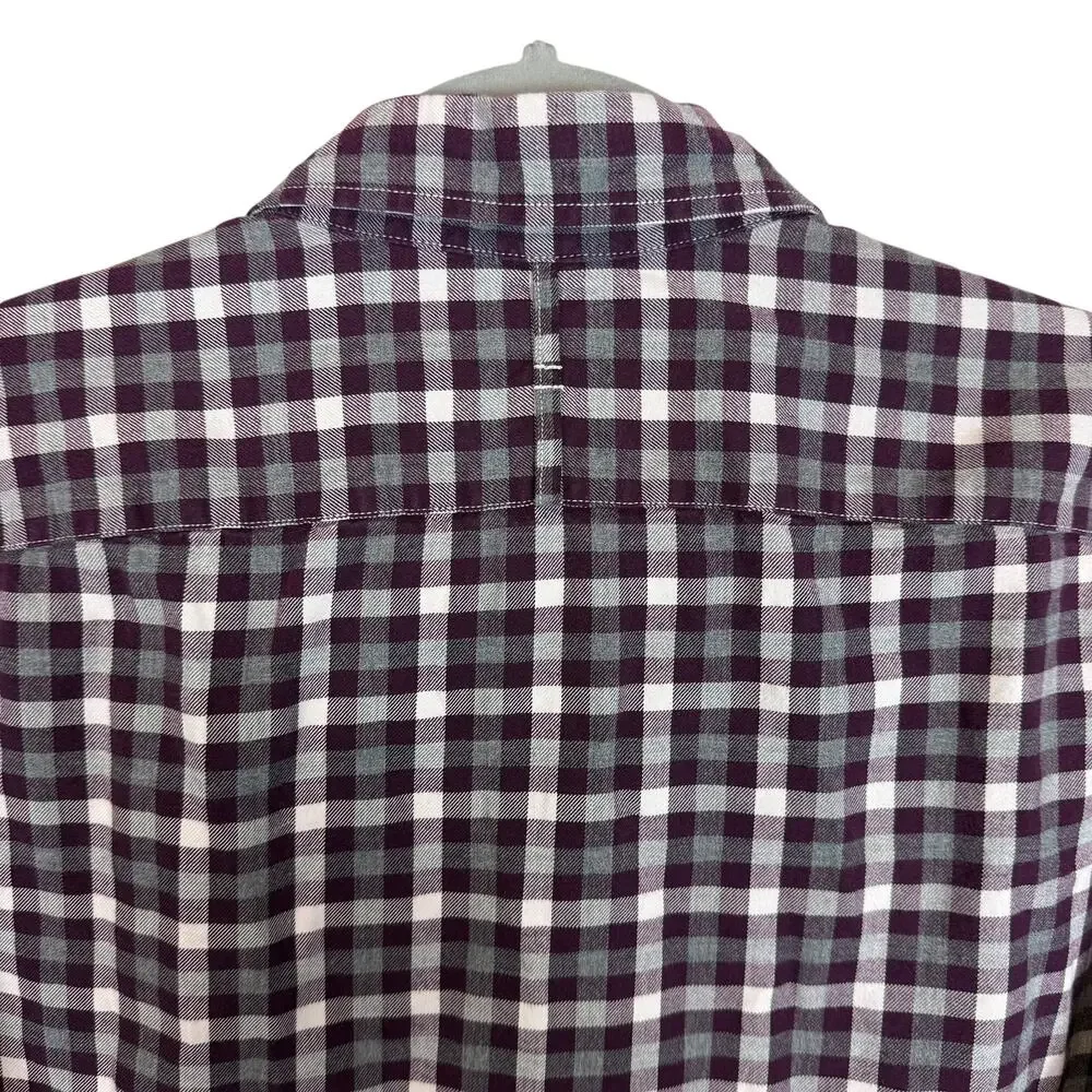 Banana Republic Shirt‎ Mens Medium Maroon White Check Luxe Flannel Grant Fit